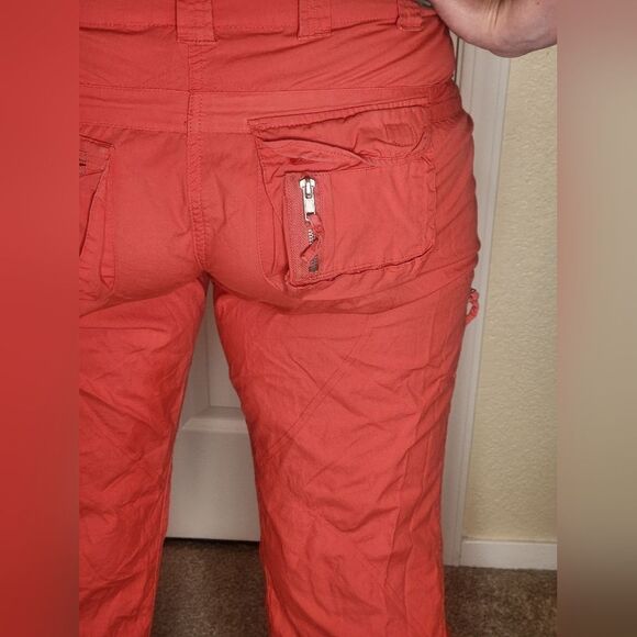 Lulu-B 10 Coral Red Full Length Roll Up Zipper Cargo Women’s Pants - Picture 7 of 14